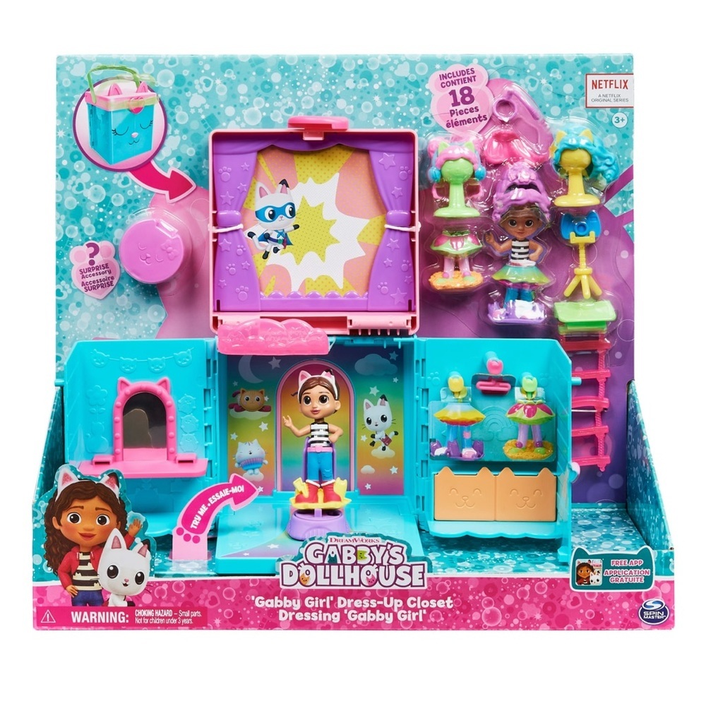 Gabby's Dollhouse, Rainbow Closet Portable Playset with a Gabby Doll